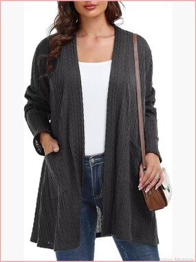 Plus Size Cardigan Long Sleeve Sweater with Pockets Open Front